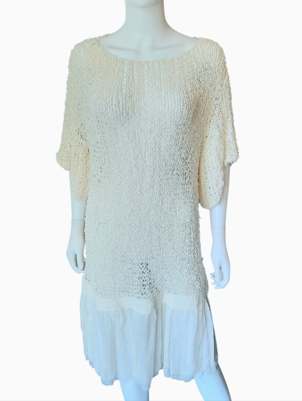 TWINSET SIMONA BERBIERI White Knitted Cotton & Silk Loose Fit Dress Sz M Italy